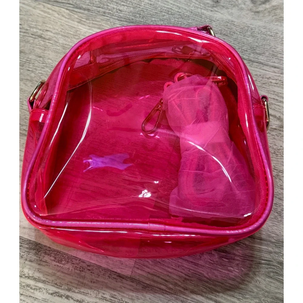 Pink Clear Vinyl Crossbody Bag With‎ Chain Strap